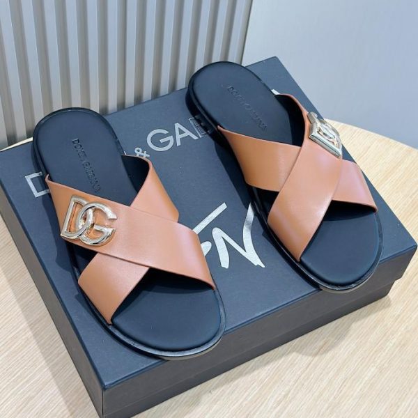 DOLCE & GABBANA Herrenhausschuhe aus Kalbsleder mit Logo