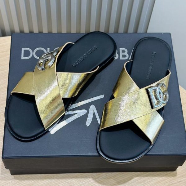 DOLCE & GABBANA Herrenhausschuhe aus Kalbsleder mit Logo
