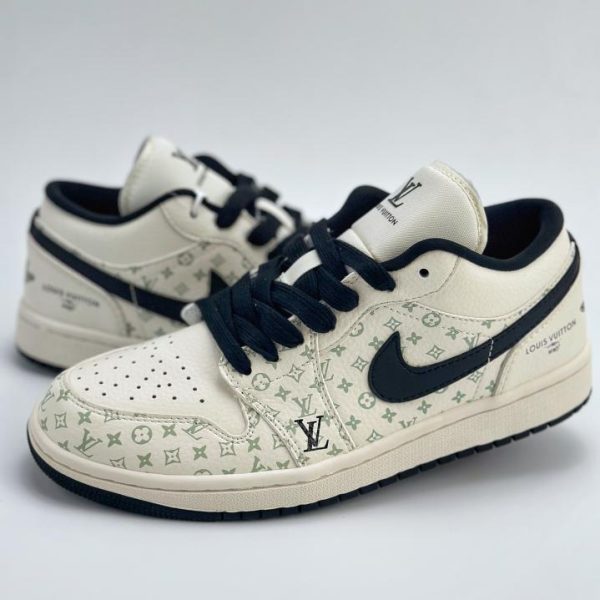 Air Jordan 1 Retro Low x Louis Vuitton weiß und schwarz bedruckte offizielle neue Farben