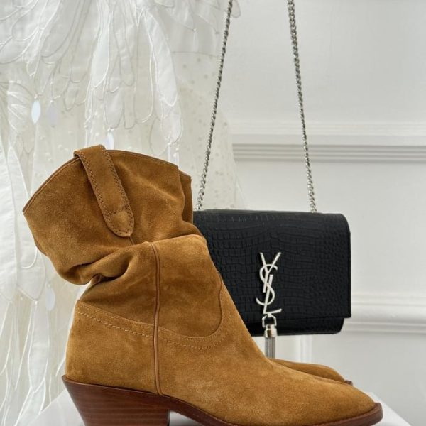Maison Margiela｜MM6 Vintage-Stiefel mit geteilter Zehenpartie, plissierte Western-Cowboystiefel