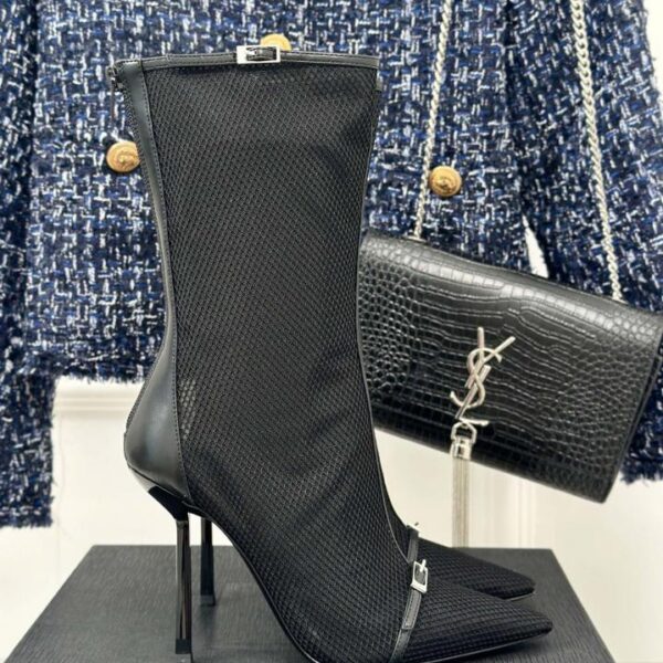Saint Lauren neue Mesh-Stiefel mit spitzer Zehenpartie und hohem Absatz