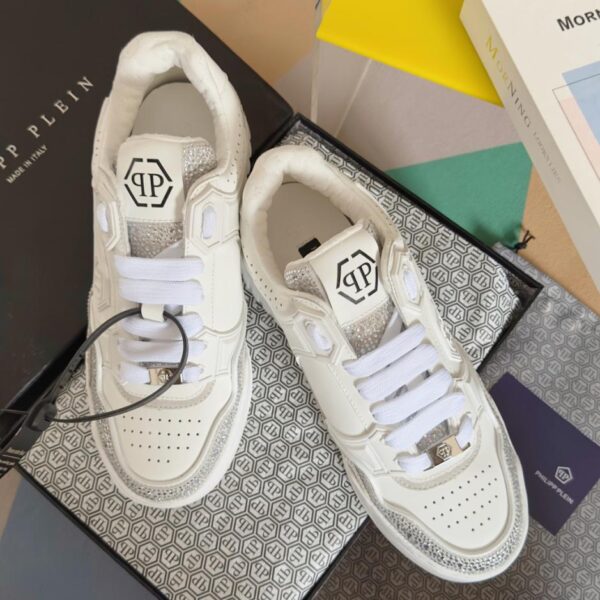 PHILIPP PLEIN Moon Walker Serie Strass lässige weiße Schuhe Sportschuhe Skateschuhe