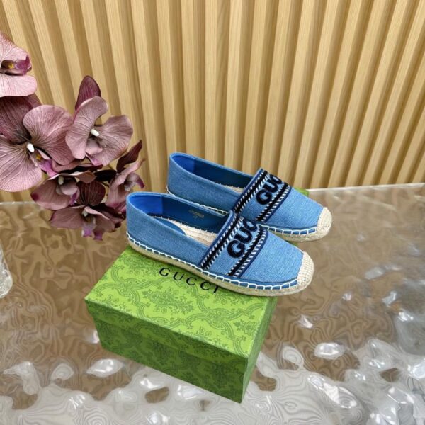 replica,schuhe,beste,kaufen,1:1,besten,seiten,Replik,turnschuhe,sneakers Neue GUCCI Paris Spring Ines Denim-Espadrilles mit bestickter Applikation