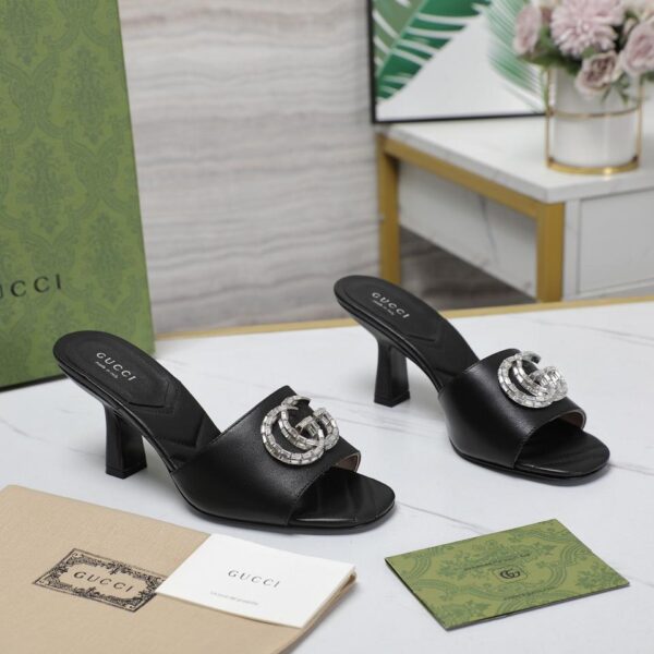 replica,schuhe,beste,kaufen,1:1,besten,seiten,Replik,turnschuhe,sneakers Gucci Frühen Frühling Neue Doppel G Kristall Diamant Schnalle Mid-Heel Hausschuhe Höchste Version