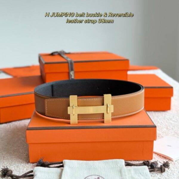 replica,schuhe,beste,kaufen,1:1,besten,seiten,Replik,turnschuhe,sneakers Hermes JUMPING Herrengürtel (0JBT1) mit hochwertiger Hardware und importiertem Epsom-Leder in Schwarz und Goldbraun, 38 mm Breite