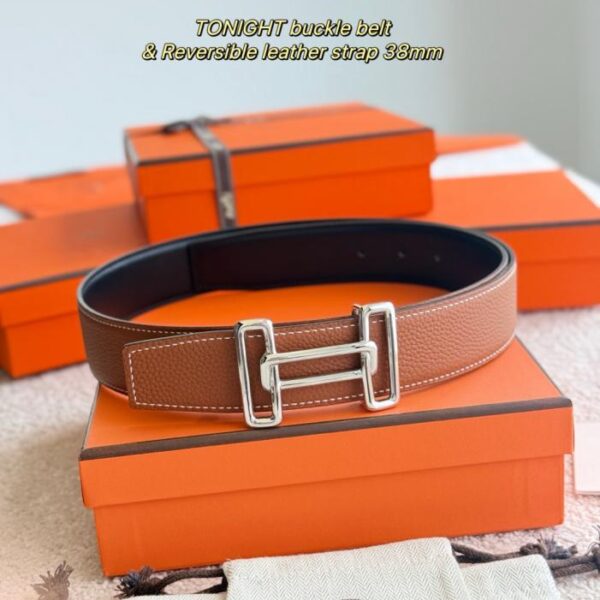 TONIGHT Boutique-Hardware mit importiertem (goldbraunem) Togo-Leder, Breite 38 mm, Herrengürtel (N5ROQ)