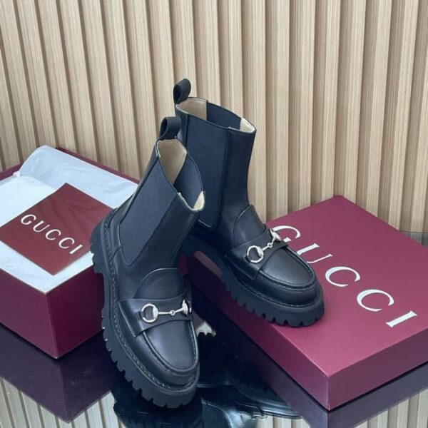 replica,schuhe,beste,kaufen,1:1,besten,seiten,Replik,turnschuhe,sneakers GUCCI Herbst und Winter neueste Mid-Heel Groove dickbesohlte Horsebit Stiefeletten elastische elastische kurze Stiefel Chelsea Boots (PQW9C)