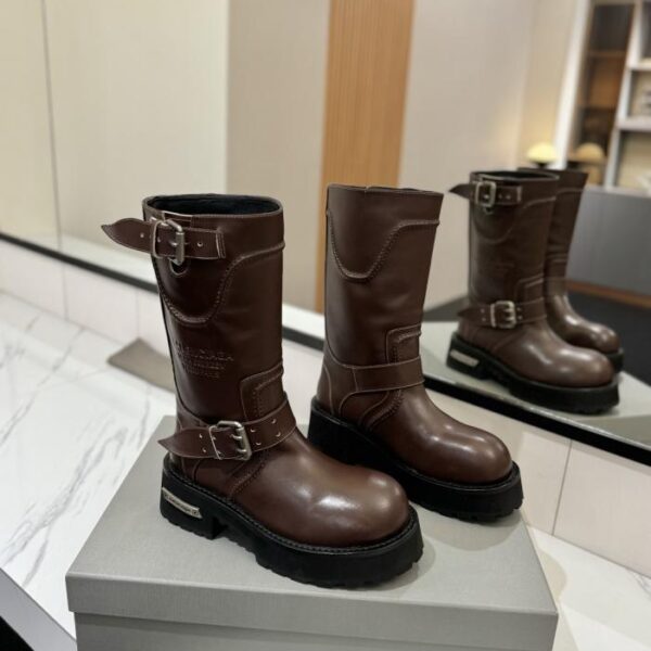 replica,schuhe,beste,kaufen,1:1,besten,seiten,Replik,turnschuhe,sneakers Balenciaga Kalbslederstiefel mit runder Zehenpartie und Schnalle bis zur Mitte der Wade (N240G)