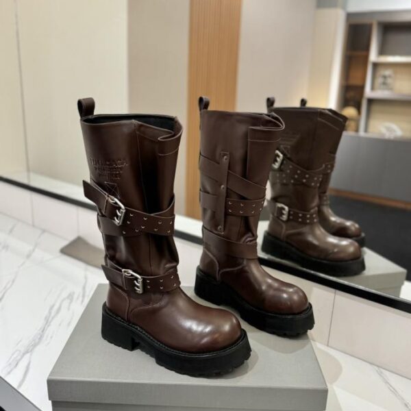replica,schuhe,beste,kaufen,1:1,besten,seiten,Replik,turnschuhe,sneakers Balenciaga – Hohe Stiefel aus Kalbsleder mit runder Zehenpartie und Schnalle (CE3KC)