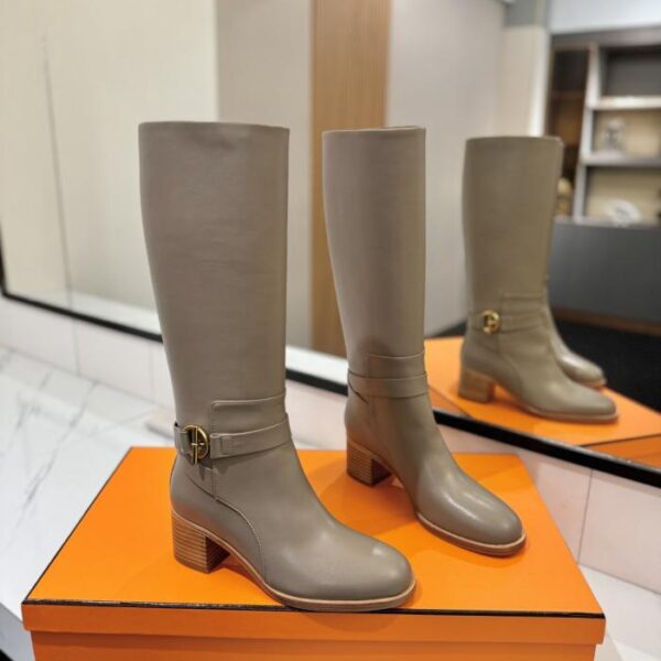 Hermes High-End Hot Girl Hermes Justine Kalbsleder runde Zehen Ärmel Ritterstiefel Top-Klasse (JA2T5)