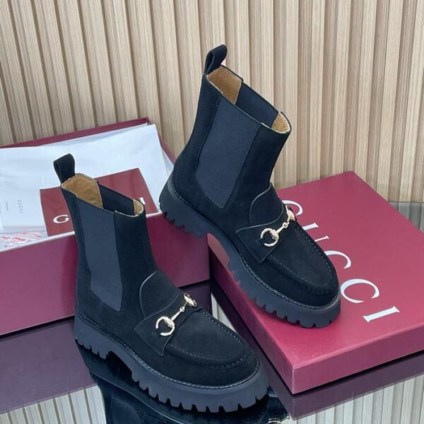 replica,schuhe,beste,kaufen,1:1,besten,seiten,Replik,turnschuhe,sneakers GUCCIs neueste Herbst- und Winterstiefeletten mit mittelhohem Absatz, geriffelter Sohle und Horsebit-Schnürung, elastische Stiefeletten mit elastischem Schaft, Chelsea-Stiefel (51F7L)