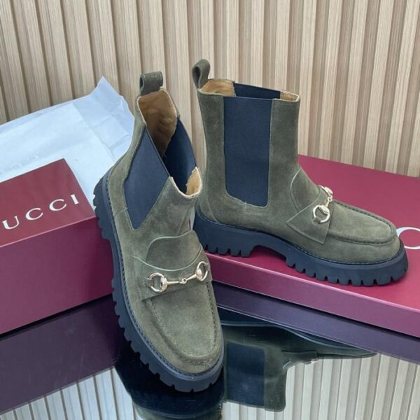 replica,schuhe,beste,kaufen,1:1,besten,seiten,Replik,turnschuhe,sneakers GUCCIs neueste Herbst- und Winterstiefeletten mit mittelhohem Absatz, geriffelter, dicker Sohle und Horsebit-Sohle sowie elastische Chelsea-Stiefeletten (ZNDL9)