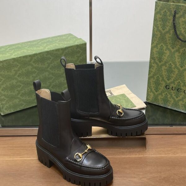 replica,schuhe,beste,kaufen,1:1,besten,seiten,Replik,turnschuhe,sneakers GUCCI Herbst und Winter neueste mittelhohe Stiefel mit dicker Sohle und Horsebit-Absatz Chelsea Boots (OUIL6)