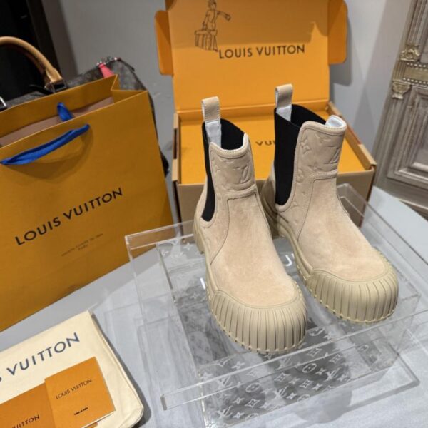 replica,schuhe,beste,kaufen,1:1,besten,seiten,Replik,turnschuhe,sneakers LV Upgraded Chelsea Plateau-Stiefeletten aus Rindsleder mit Gummiband (41, Sonderanfertigung, keine Rückgabe oder Umtausch) (BO7KU)