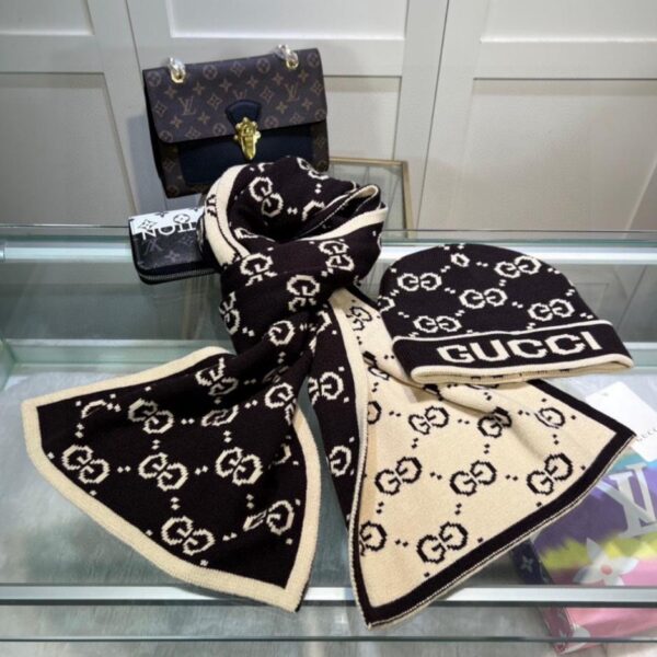 GUCCI klassisches Set Hut Mütze + Schal Kaschmir Kaninchenwolle Qualität (G8HMC)