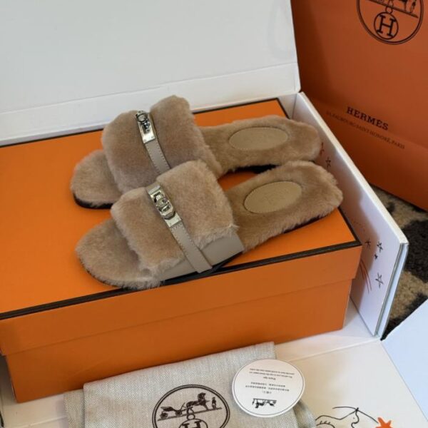 replica,schuhe,beste,kaufen,1:1,besten,seiten,Replik,turnschuhe,sneakers Top-Version Hermes Kelly Pelzpantoffeln aus Leder und Pelznähten aus Schaffell (5ZD2E)
