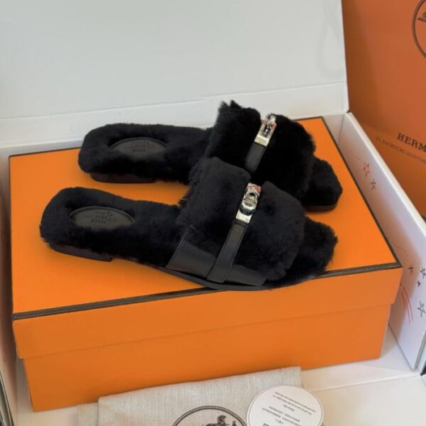 replica,schuhe,beste,kaufen,1:1,besten,seiten,Replik,turnschuhe,sneakers Top-Version Hermes Kelly Pelzpantoffeln aus Leder und Pelznähten aus Schaffell (VU7YX)