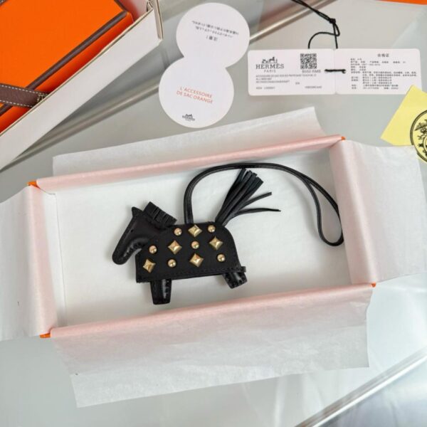 HERMES Rodeo Robeo Coeur Pony Bag Anhänger Schlüsselanhänger rein handgenäht (YJ6IY)