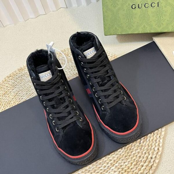 (Hochglanz-Finish) GUCCI Tennis Winter Upgraded Version mit Scan-Chip, New Boutique Style, geprägte Doppel-G-Fell-Warm-Freizeitschuhe (OFEEF)