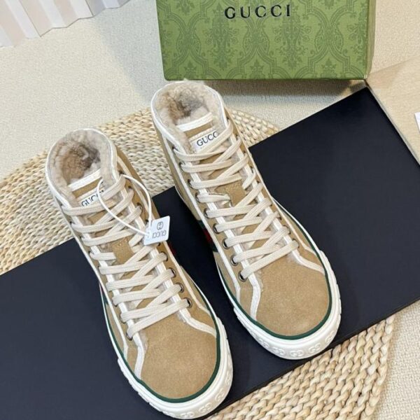 (Hochglanz-Finish) GUCCI Tennis Winter Upgraded Version mit Scan-Chip, New Boutique Style, geprägte Doppel-G-Fell-Warm-Freizeitschuhe (Y47X1)