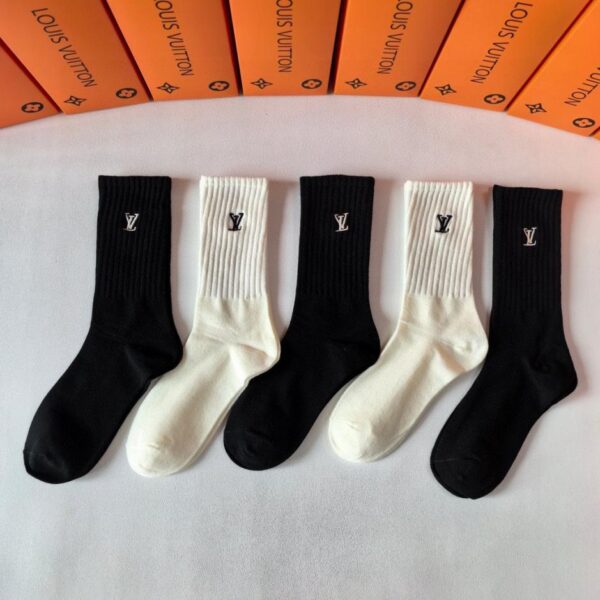 replica,schuhe,beste,kaufen,1:1,besten,seiten,Replik,turnschuhe,sneakers Louis Vuitton Neue bestickte Kaschmirsocken in mittlerer Länge, 5 Paar pro Box (TNY4W)