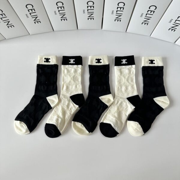 replica,schuhe,beste,kaufen,1:1,besten,seiten,Replik,turnschuhe,sneakers CELINE Neue bestickte mittellange Socken, 5 Paar pro Packung (C6V09)