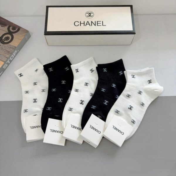 (5 Paar pro Packung) Klassische Chanel Bootssocken, hochwertige reine Baumwolle, weiches Material (09UOI)