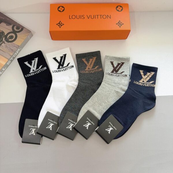 replica,schuhe,beste,kaufen,1:1,besten,seiten,Replik,turnschuhe,sneakers (5 Paar pro Packung) Louis Vuitton Herren-Socken, mittelhoch, aus reiner Baumwolle (YBAX4)