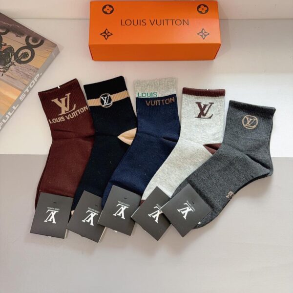 replica,schuhe,beste,kaufen,1:1,besten,seiten,Replik,turnschuhe,sneakers (5 Paar pro Packung) Louis Vuitton Herren-Socken, mittelhoch, 100 % Baumwolle (5GQ5N)