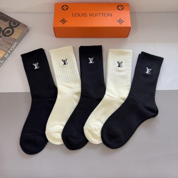 replica,schuhe,beste,kaufen,1:1,besten,seiten,Replik,turnschuhe,sneakers [5 Paar pro Schachtel] Hochwertige, bestickte Strümpfe von Louis Vuitton (EGOGG)