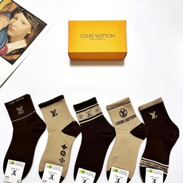 replica,schuhe,beste,kaufen,1:1,besten,seiten,Replik,turnschuhe,sneakers [5 Paar pro Packung] Louis Vuitton klassische Logo-Baumwollsocken, mittelhoch (S973B)