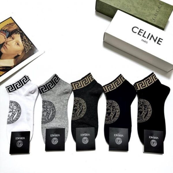 replica,schuhe,beste,kaufen,1:1,besten,seiten,Replik,turnschuhe,sneakers [5 Paar pro Packung] Unisex Versace Baumwollsocken mit klassischem Logo (R952K)