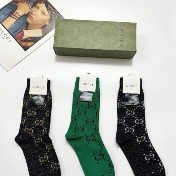 replica,schuhe,beste,kaufen,1:1,besten,seiten,Replik,turnschuhe,sneakers 【3 Paar pro Packung】GUCCI Wadenhohe Socken mit Gold- und Silberfaden, Doppelnähte, Material aus Gold- und Silberfadenmischung (W7HUQ)