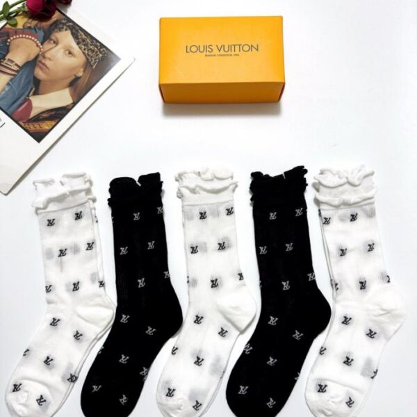 replica,schuhe,beste,kaufen,1:1,besten,seiten,Replik,turnschuhe,sneakers [5 Paar pro Packung] Klassische Louis Vuitton Logo-Baumwollsocken, mittelhoch (VYZAU)