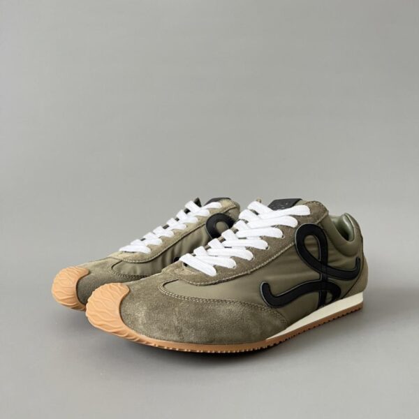 replica,schuhe,beste,kaufen,1:1,besten,seiten,Replik,turnschuhe,sneakers LOEWE Ballet Runner 2.0 Nylon-Leder-Schnürschuhe mit runder Zehenpartie, niedrig geschnitten, dunkelgrün (GR59S)