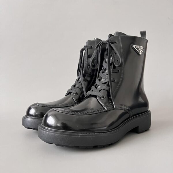 replica,schuhe,beste,kaufen,1:1,besten,seiten,Replik,turnschuhe,sneakers PRADA Leder-Schnürstiefeletten mit runder Zehenpartie, Herren, Schwarz (H251C)