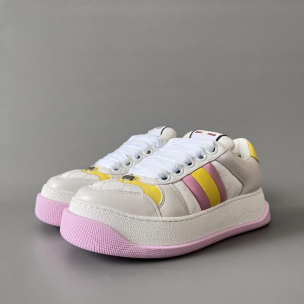 replica,schuhe,beste,kaufen,1:1,besten,seiten,Replik,turnschuhe,sneakers Gucci Screener Kollektion, Weiß, Rosa und Gelb, Plüschstil, Hochwertige Damengröße (J7YI7)