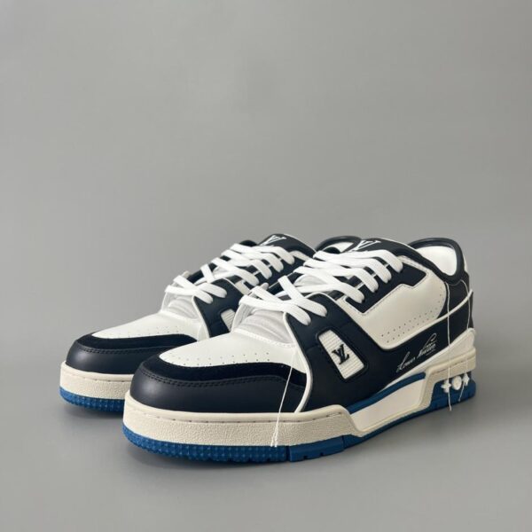 replica,schuhe,beste,kaufen,1:1,besten,seiten,Replik,turnschuhe,sneakers Louis Vuitton Trainer Low-Top Freizeit-Sneaker, Schwarz und Blau, Herren (ZX2OI)