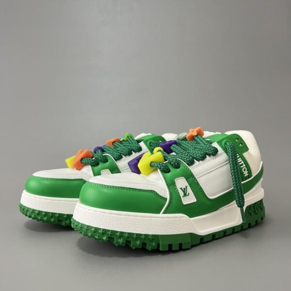 replica,schuhe,beste,kaufen,1:1,besten,seiten,Replik,turnschuhe,sneakers Louis Vuitton Trainer Maxi Low-Top Schnürsneaker, Weiß/Grün, Unisex (AJ5NA)