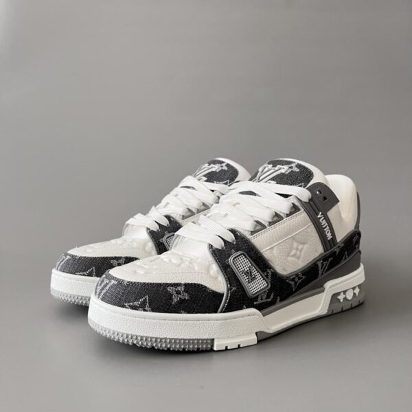 replica,schuhe,beste,kaufen,1:1,besten,seiten,Replik,turnschuhe,sneakers Louis Vuitton Trainer Low-Top Freizeit-Sneaker, Grau-Weißer Denim, Unisex (20UC9)