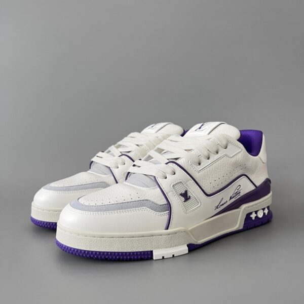 replica,schuhe,beste,kaufen,1:1,besten,seiten,Replik,turnschuhe,sneakers Louis Vuitton Trainer Low-Top Freizeitsneaker, Weiß und Lila, Unisex-Stil (A0XLT)