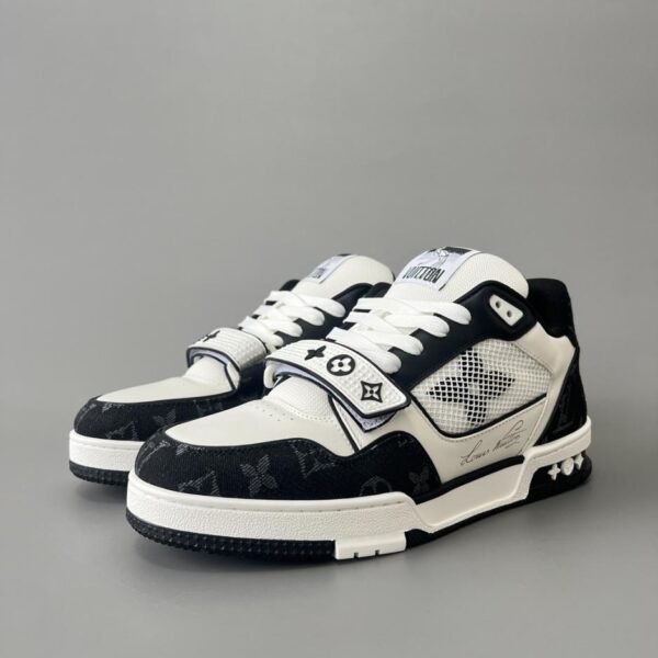 replica,schuhe,beste,kaufen,1:1,besten,seiten,Replik,turnschuhe,sneakers Louis Vuitton Trainer Low-Top Freizeit-Sneaker, Weiß/Schwarz mit Klettverschluss, Unisex-Stil (B1MT8)