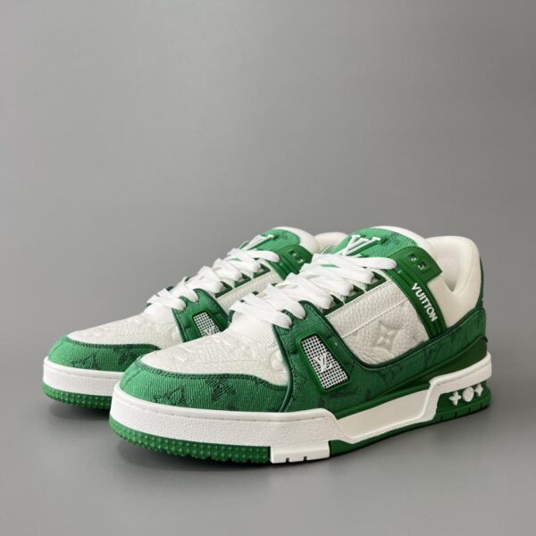 replica,schuhe,beste,kaufen,1:1,besten,seiten,Replik,turnschuhe,sneakers Louis Vuitton Trainer Low-Top-Sneaker, grün und weiß, Unisex-Stil (1UHN9)