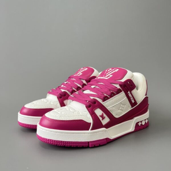 replica,schuhe,beste,kaufen,1:1,besten,seiten,Replik,turnschuhe,sneakers Louis Vuitton Trainer Low-Top Freizeitsneaker, Weiß und Rosarot, Damen (Q3IHJ)