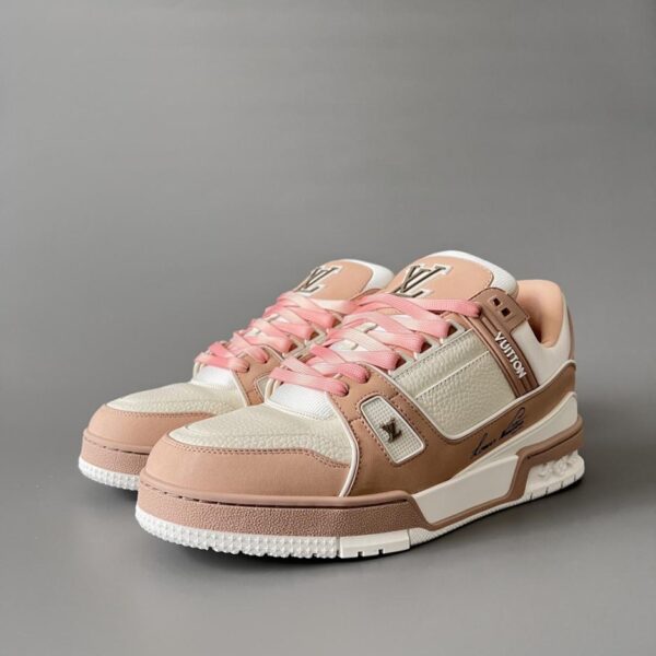 replica,schuhe,beste,kaufen,1:1,besten,seiten,Replik,turnschuhe,sneakers Louis Vuitton Trainer Low-Top Freizeitsneaker, Rosa und Weiß, Damen (CTLZY)