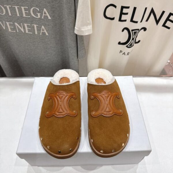 Hochwertige Celine F035 Frühjahr/Sommer neue Birkenstock Retro-Hausschuhe mit halbbedecktem Fell, (9ANGC)