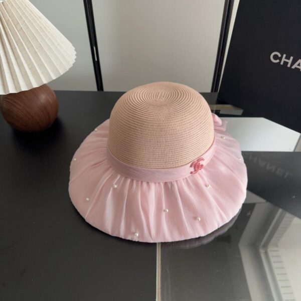 Chanel Strohhut mit Patchwork-Schleife und hochwertigen Zöpfen (6007NC)